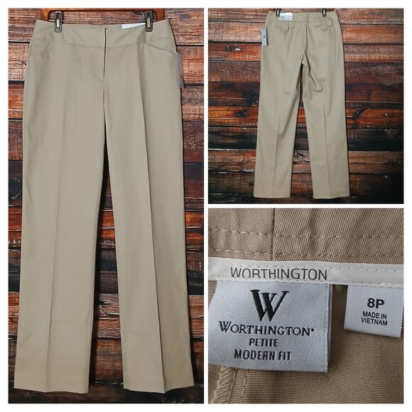 NWT Worthington Pants Size 8 Petite Heritage Khaki Modern Fit Slim Leg Mid Rise - Picture 1 of 10